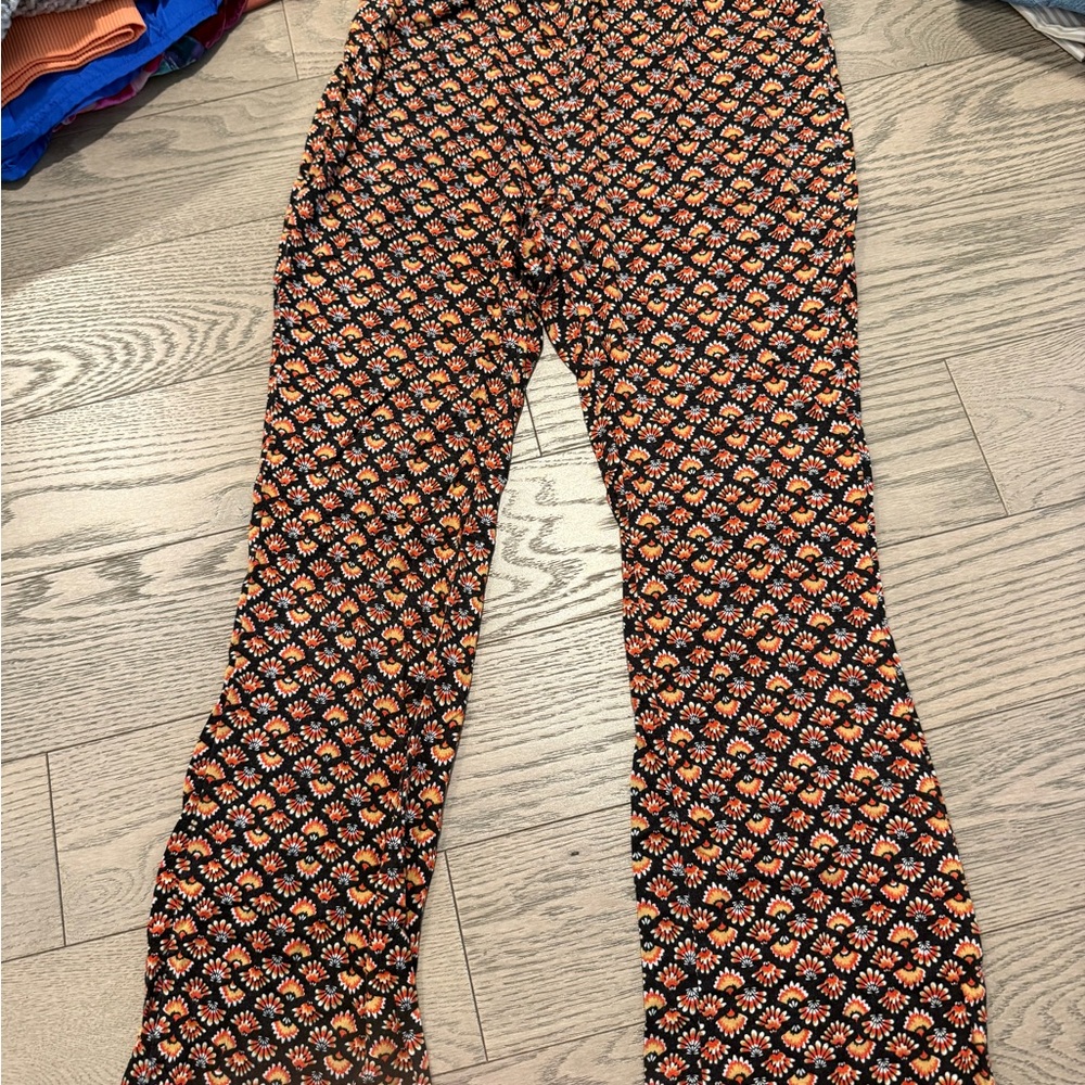 Billabong Black and Orange Patterned Wide Leg Pants